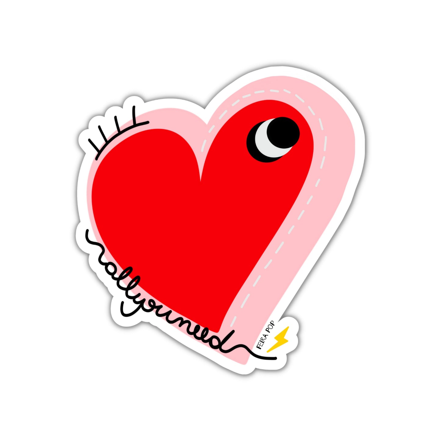 Sticker with the phrase 'All You Need' featuring a drawing of a big red heart with one eye. Perfect for laptops, notebooks, and water bottles, this quirky design adds a touch of whimsy and spreads love and good vibes.