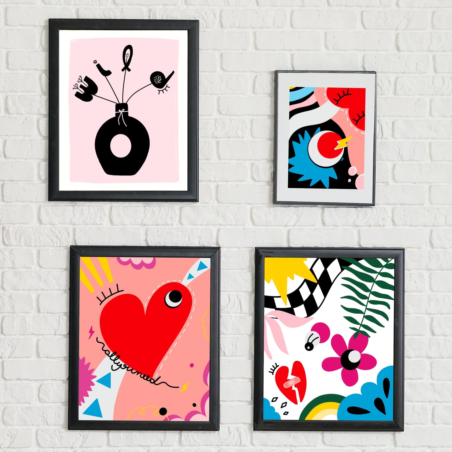 All You Need art print with an original drawing of a quirky red heart with one big eye, colorful background, adding a touch of whimsy and joy to any space.