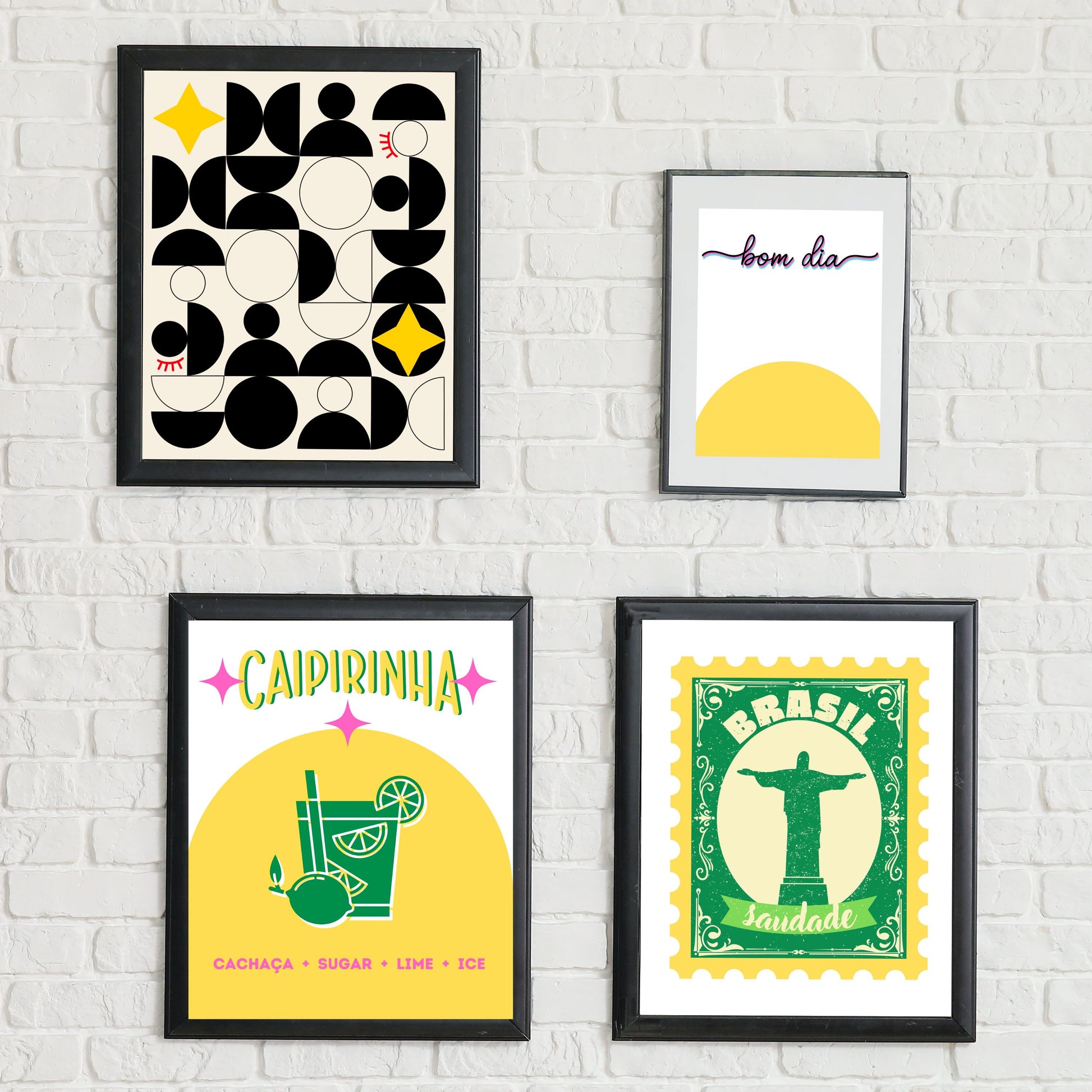 Bom Dia Art Print featuring a vibrant yellow sun and the spirited phrase Bom Dia, perfect for brightening any space with a cheerful morning greeting. Bom Dia means Good Morning in Portuguese.