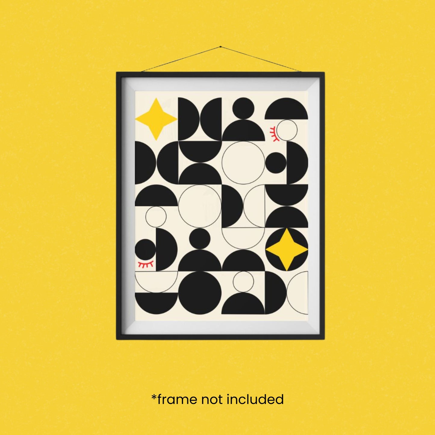 Art deco-inspired Brasilia art print with a beige background, black blocks, and two four-pointed stars, capturing the modernist charm of Brazil's capital city.