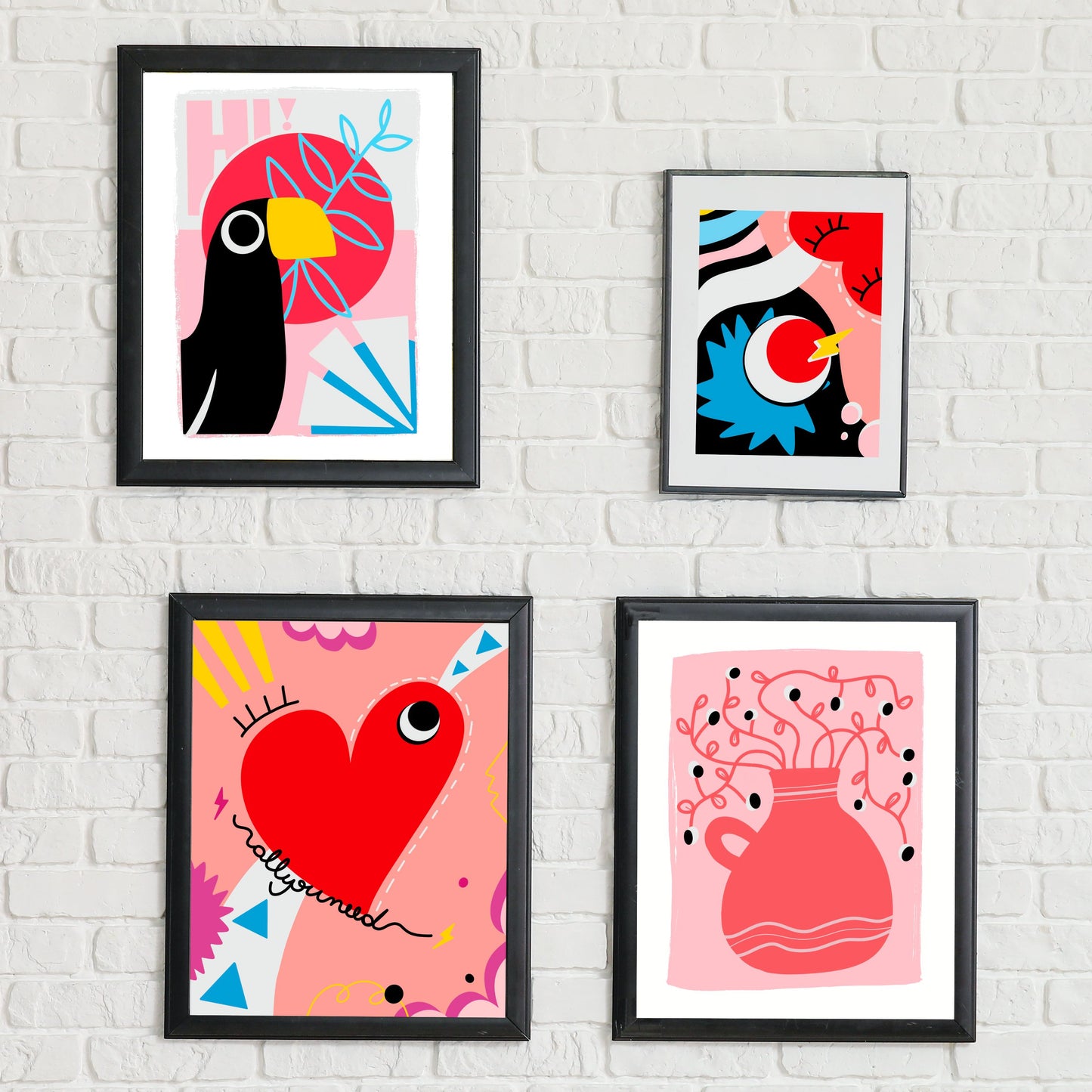Colorful art print of a cheerful toucan with the word Hi – perfect for adding a tropical and playful touch to any room.