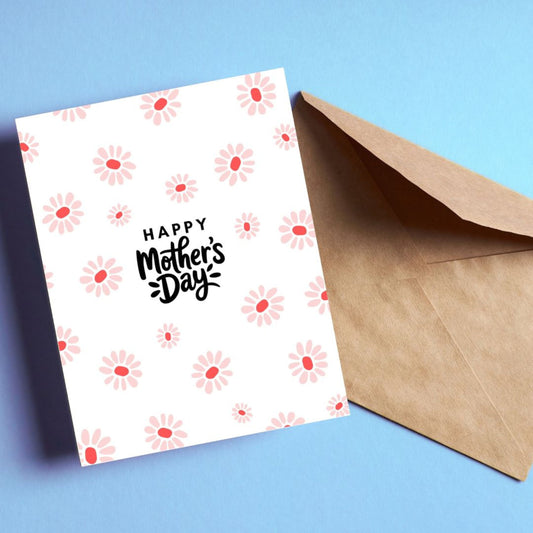 Colorful floral Mother’s Day greeting card with a vibrant flower background and the phrase "Happy Mother's Day" in bold, cute lettering. Ideal for gifting to moms, grandmothers, or mother figures.