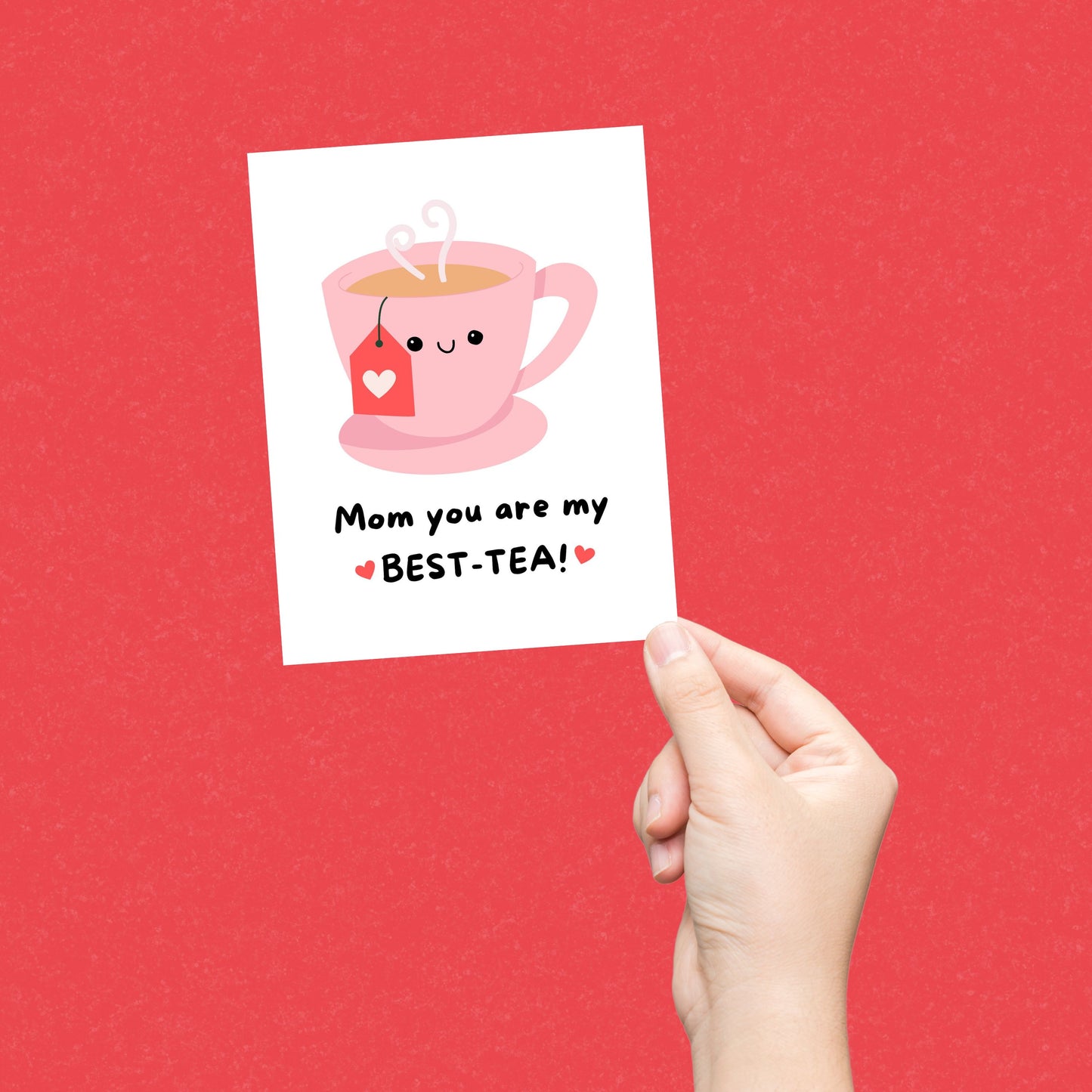 Cute Mother's Day card with a smiling teapot and the pun "Mom You Are My Best-Tea." Perfect for tea lovers, this funny and sweet card is a great way to show appreciation and make mom smile. Ideal for Mother's Day, birthdays, or just because!