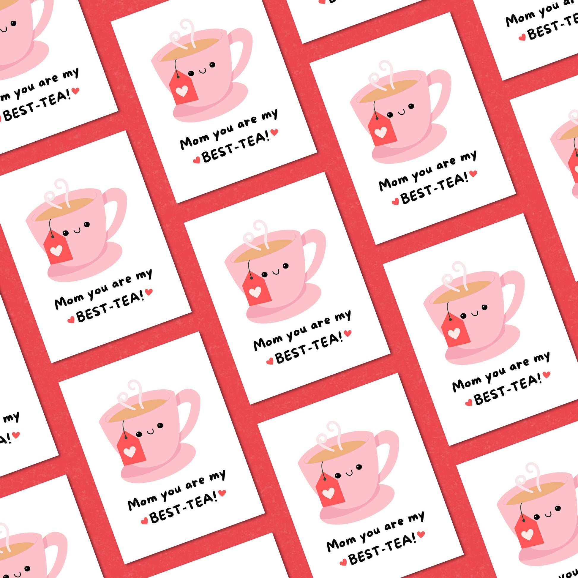Cute Mother's Day card with a smiling teapot and the pun "Mom You Are My Best-Tea." Perfect for tea lovers, this funny and sweet card is a great way to show appreciation and make mom smile. Ideal for Mother's Day, birthdays, or just because!