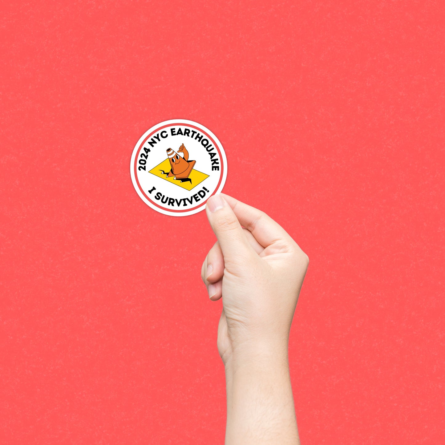 2024 NYC Earthquake, I Survived! sticker with bold lettering, a funny and quirky keepsake to celebrate resilience and humor.