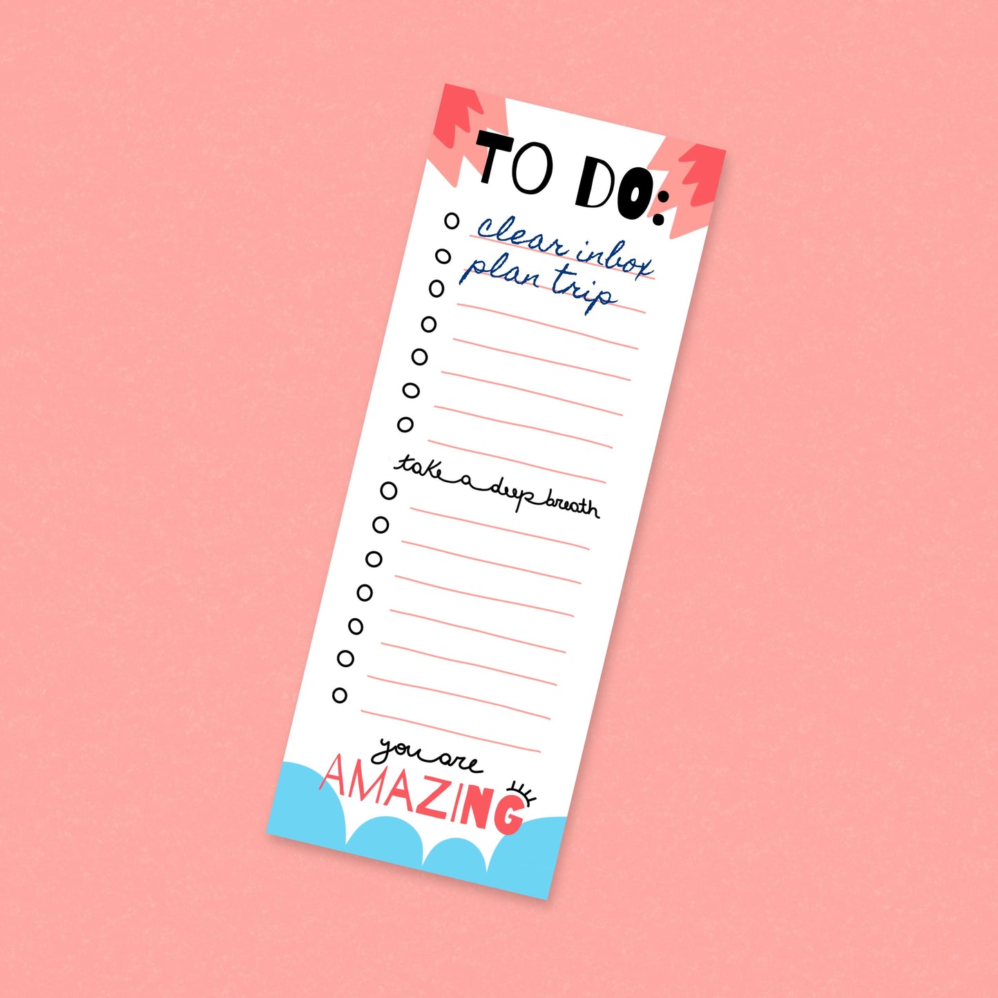 To Do notepad with 'Take a Deep Breath' and 'You Are Amazing' phrases, fun and motivating design for daily tasks.