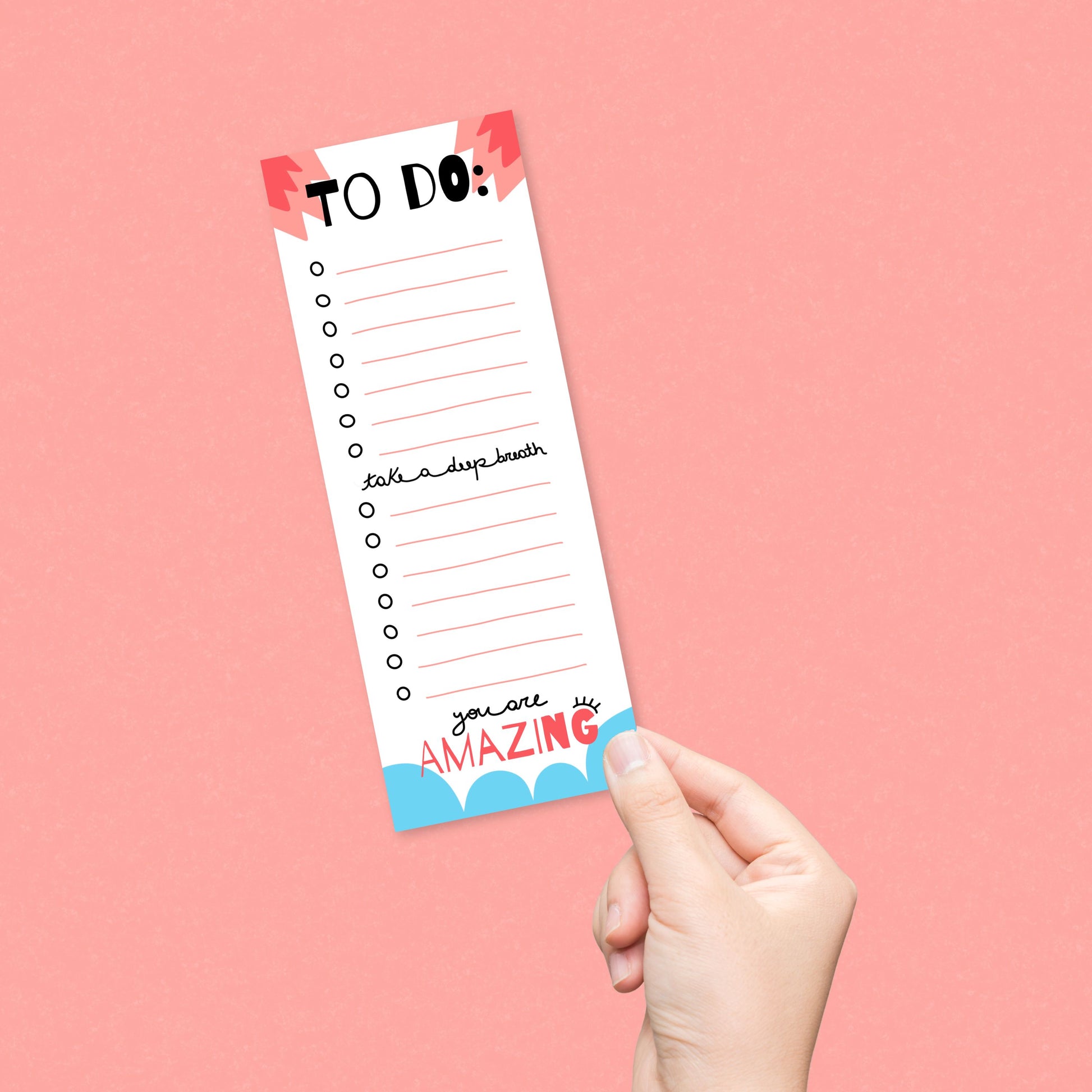 To Do notepad with 'Take a Deep Breath' and 'You Are Amazing' phrases, fun and motivating design for daily tasks.