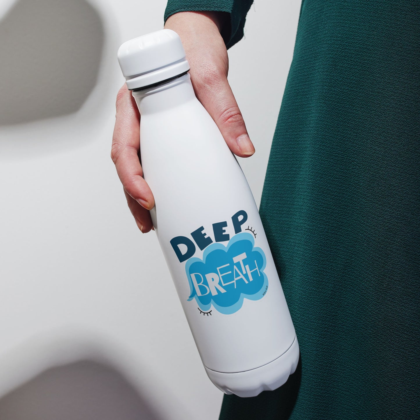 Sticker with the phrase Deep Breath written in a blue cloud, perfect for adding a calming and humorous touch to your laptop, water bottle, or notebook. Ideal for promoting relaxation and good vibes.