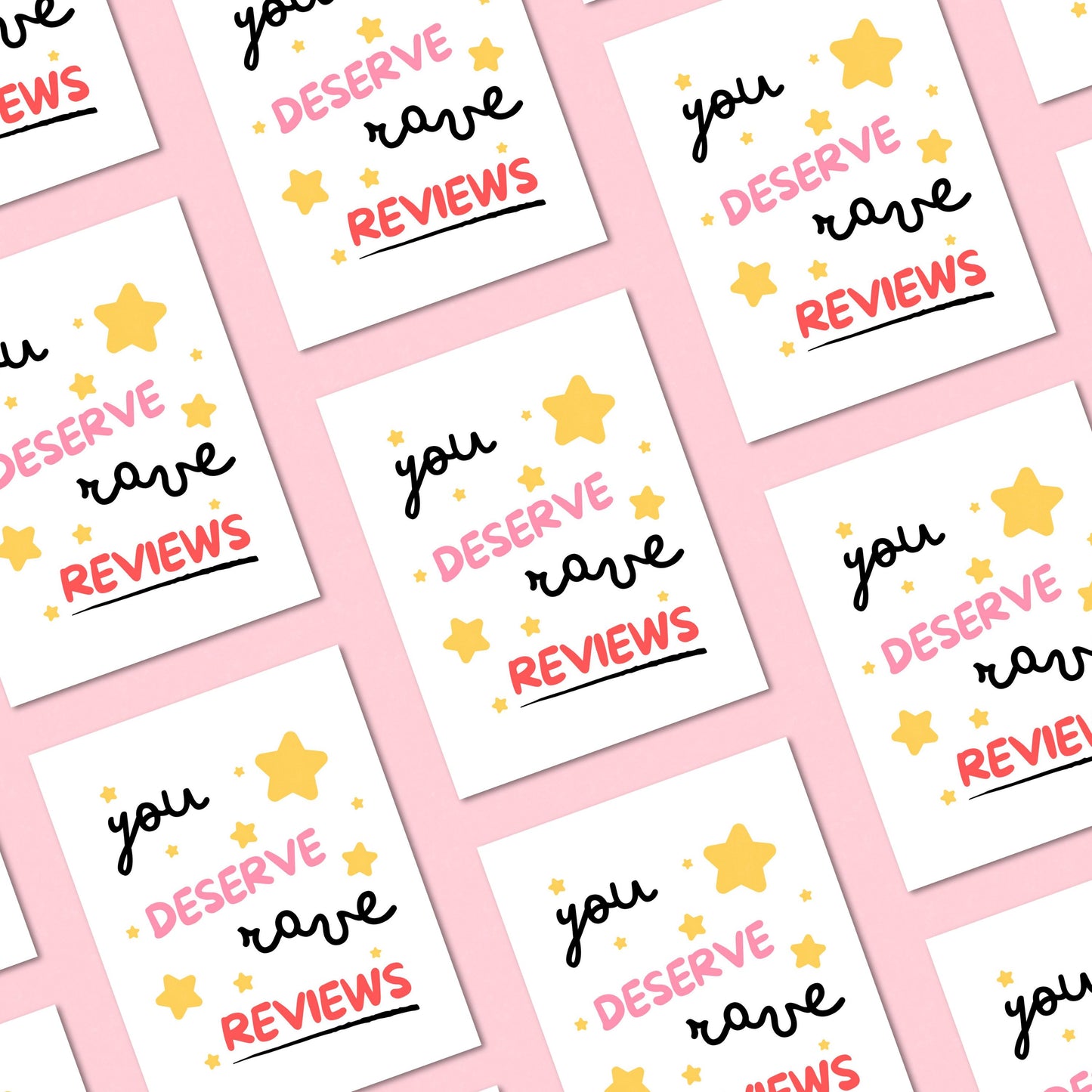 Greeting card with starry design and the phrase You Deserve Rave Reviews. Perfect for celebrating achievements, milestones, or sending praise, this card features a fun and playful design full of stars. Ideal for showing appreciation and making someone feel like a superstar.