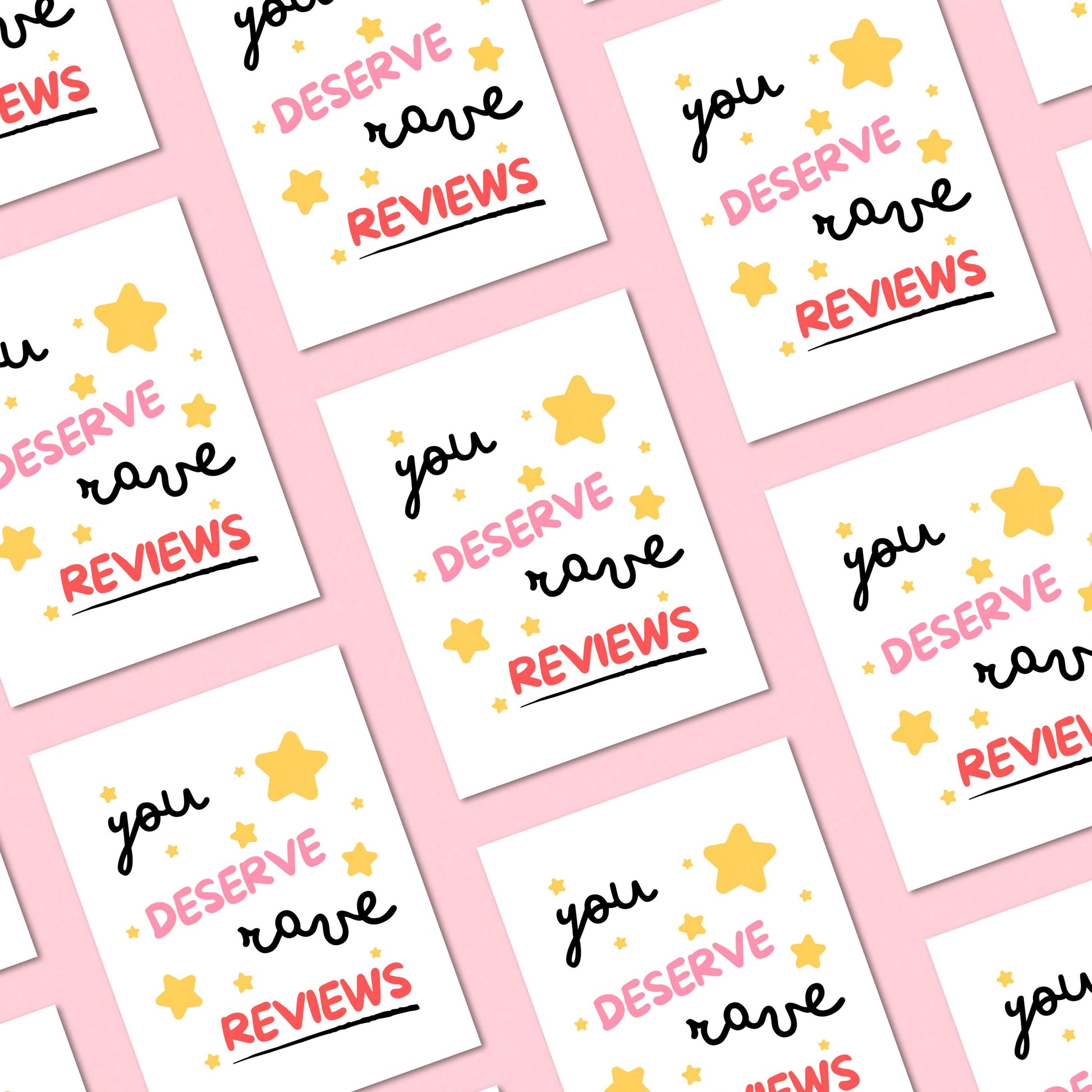 Greeting card with starry design and the phrase You Deserve Rave Reviews. Perfect for celebrating achievements, milestones, or sending praise, this card features a fun and playful design full of stars. Ideal for showing appreciation and making someone feel like a superstar.