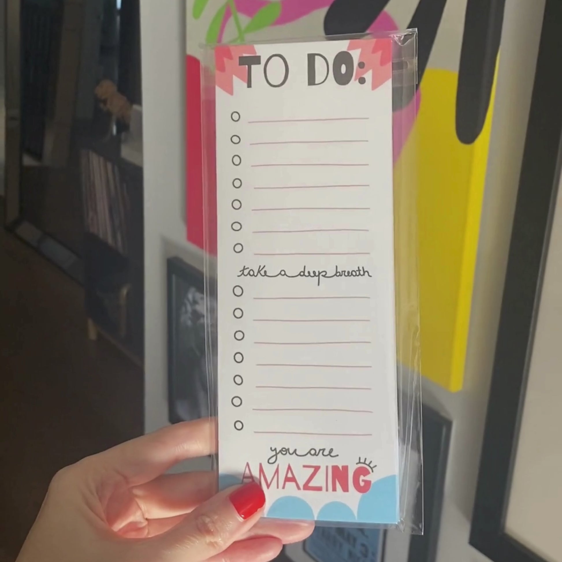 To Do notepad with 'Take a Deep Breath' and 'You Are Amazing' phrases, fun and motivating design for daily tasks.