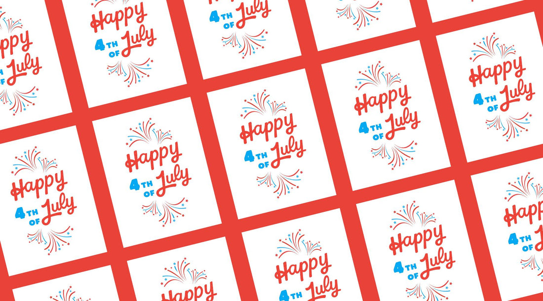 Greeting card with the phrase Happy 4th of July written in blue and red, featuring fireworks. Perfect for celebrating Independence Day with a festive touch.