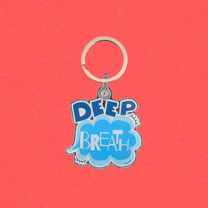 Deep Breath Keychain with whimsical cloud drawing and calming reminder text, perfect for stress relief and daily inspiration.