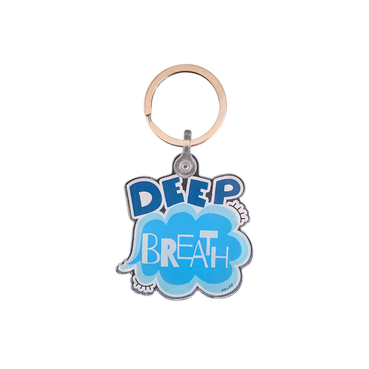 Deep Breath Keychain with whimsical cloud drawing and calming reminder text, perfect for stress relief and daily inspiration.